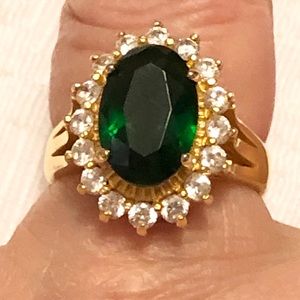 18k Gold plated with green garnet ring size 7